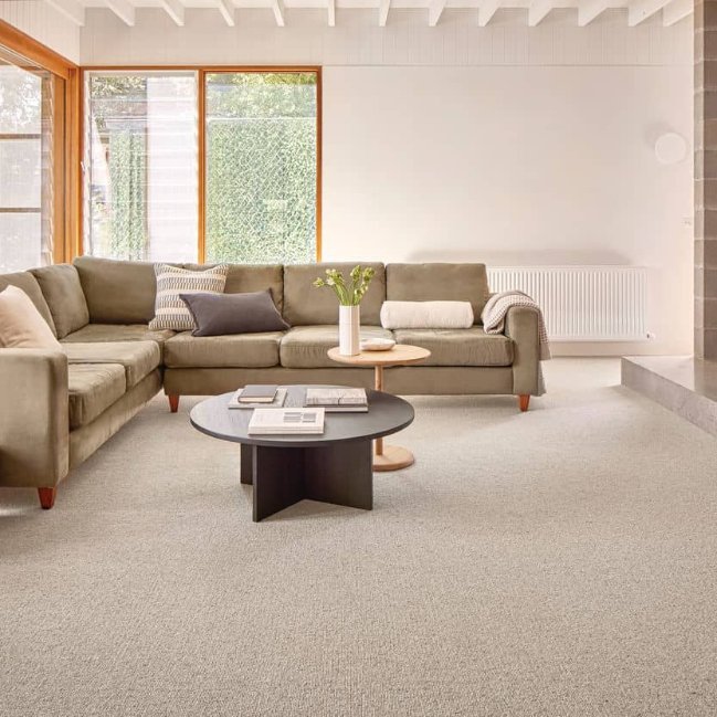 Godfrey Hirst Wool Carpet flooring in a mid century living room